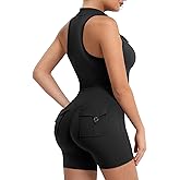 YEOREO CoreFlex Sleeveless Workout Jumpsuit With Pockets Zip Up Back Scrunch Gym Romper for Women Yoga