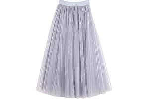 LBKKC Women's Midi Tulle Skirt Elastic Waist 3 Layered Mesh Formal Prom Party Tutu Skirt A Line