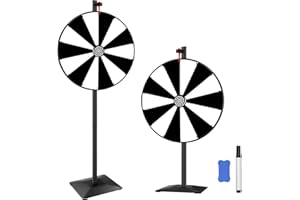Pionites 24 Inch 14 Slots Prize Wheel for Tabletop or Floor Stand Fortune Spin with Dry Erase Marker and Eraser for Engaging Home Parties, Trade Show, Carnival Events (24'' Black&White)