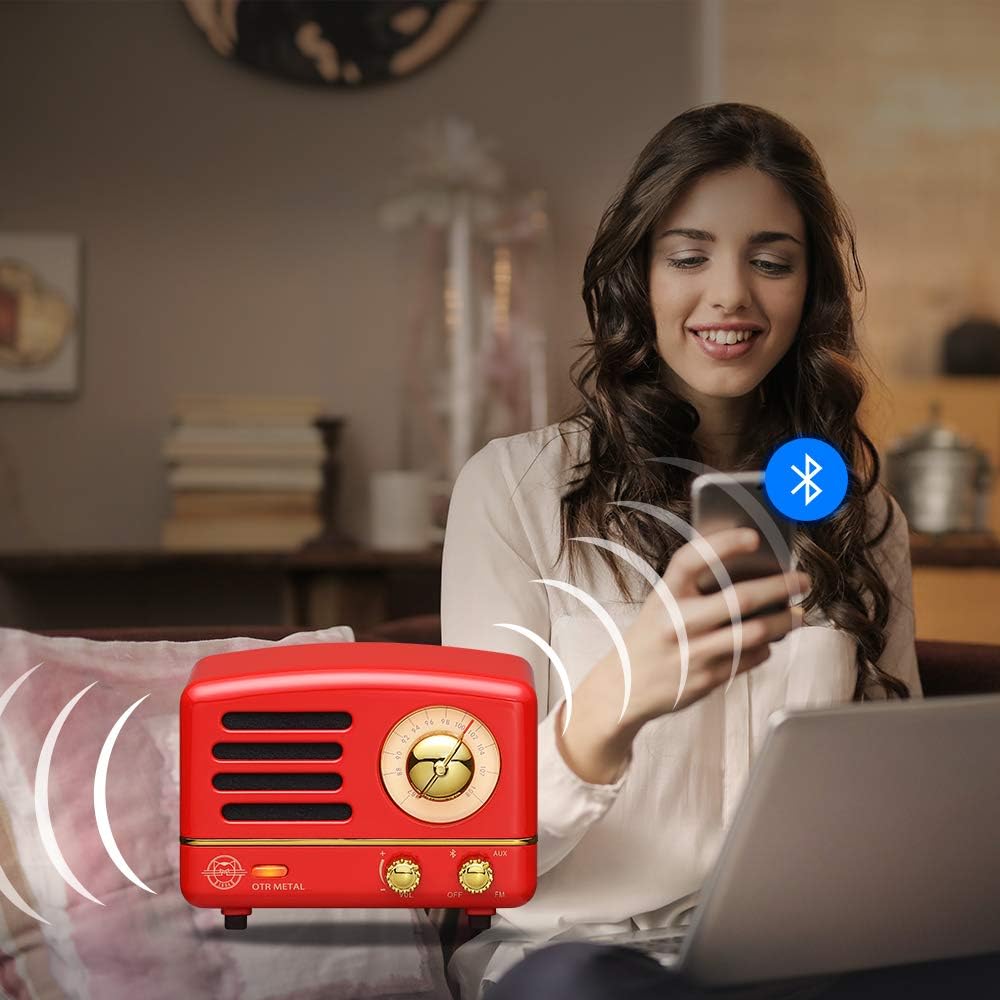 Retro Bluetooth Speaker, MUZEN OTR Vintage Wireless FM Radio with Loud Volume, Portable Bluetooth Speaker,Gift for Family Friend Birthday Holiday Outdoor Home Décor Camping Car - Crimson Red: Home Audio & Theater