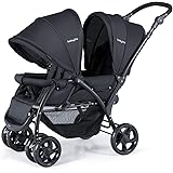 BABY JOY Double Baby Stroller, Foldable Double Seat Tandem Stroller with Adjustable Backrest, Push Handle and Footrest, Locka