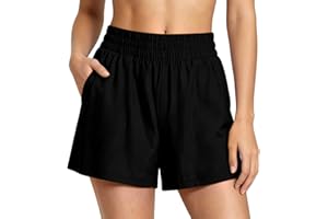 Running Shorts Women Casual High Waisted Casual Short Elastic Waist Loose Fit Summer Lounge Workout Short with Pockets