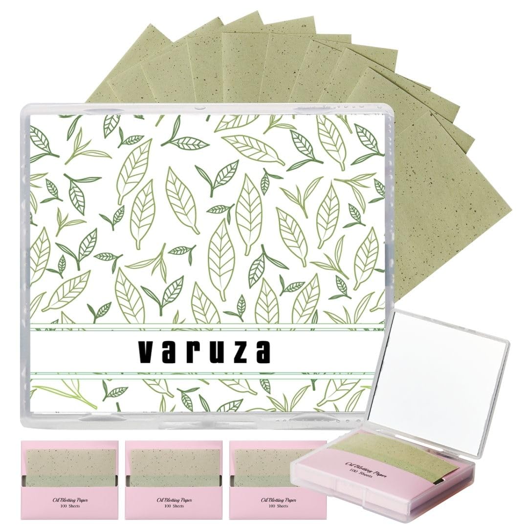 [400 Counts + Mirror Case] Green Tea Natural Oil Blotting Sheets for Face with Mirror Case and Refills