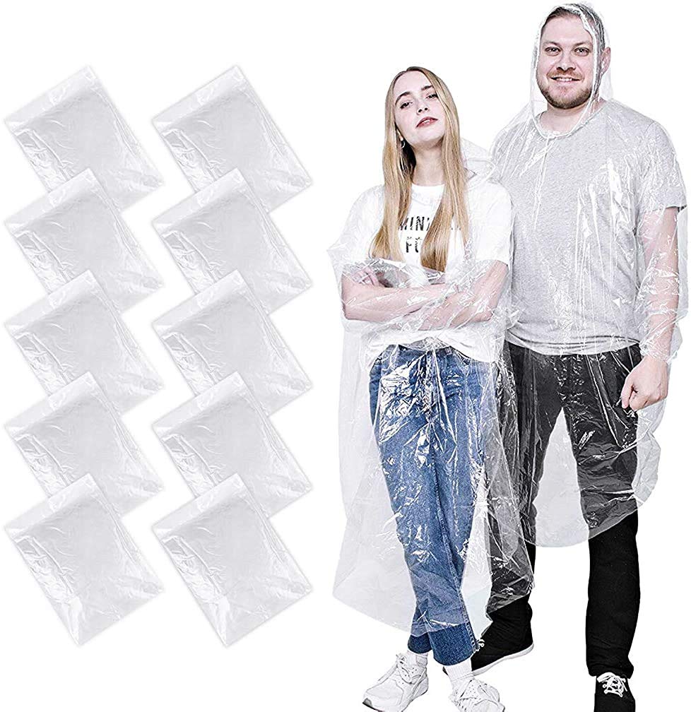 ALBOYI 10 Pack Disposable Rain Ponchos, Waterproof Rain Poncho for Women & Men, Adult Emergency Raincoats with Drawstring Hood and Elasticated Wrists, Rain Coats for Outdoor Activities, Fishing