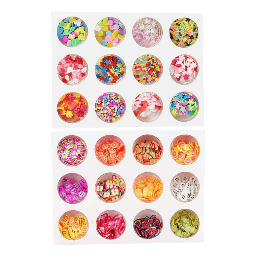 FRCOLOR 24 Boxes Nail Fimo Slice DIY Soft Ceramics Nail Fruit Discs Decorative Nail Sticker Manicure Supplies for Home Shop