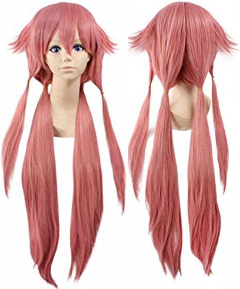 ANOGOLHair Cap+Long Straight Wig with Bangs Pink Cosplay Party Wig Girl Women Synthetic Hair Costume For Halloween