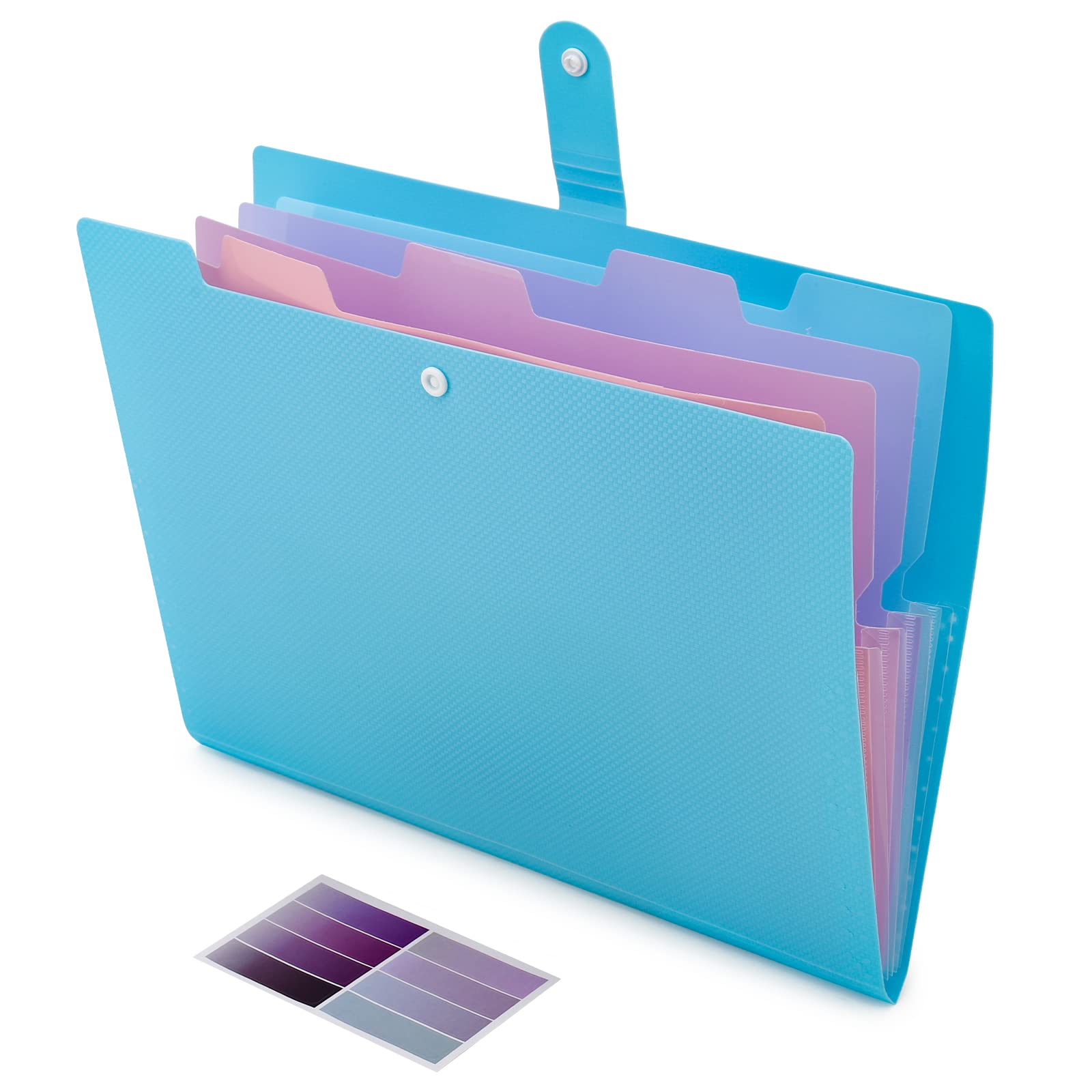 NAFY Colorful Expanding File Folder, 5 Pockets Folder with Colored Labels Portable Weave Pattern Accordion File Folder A4 Letter Size Project Organizer Document Folder for Office School (Blue)