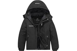 FARVALUE Boys Waterproof Ski Jacket Windproof Winter Coat Warm Snow Coat Outdoor Raincoats Hooded Windbreaker