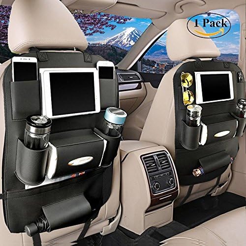 LCZ Backrest Protection Car Seat Organizer High-Quality PU Leather – Protective Car Seat Back Organiser Kick Mats 7 separate compartments/590x420 mm)