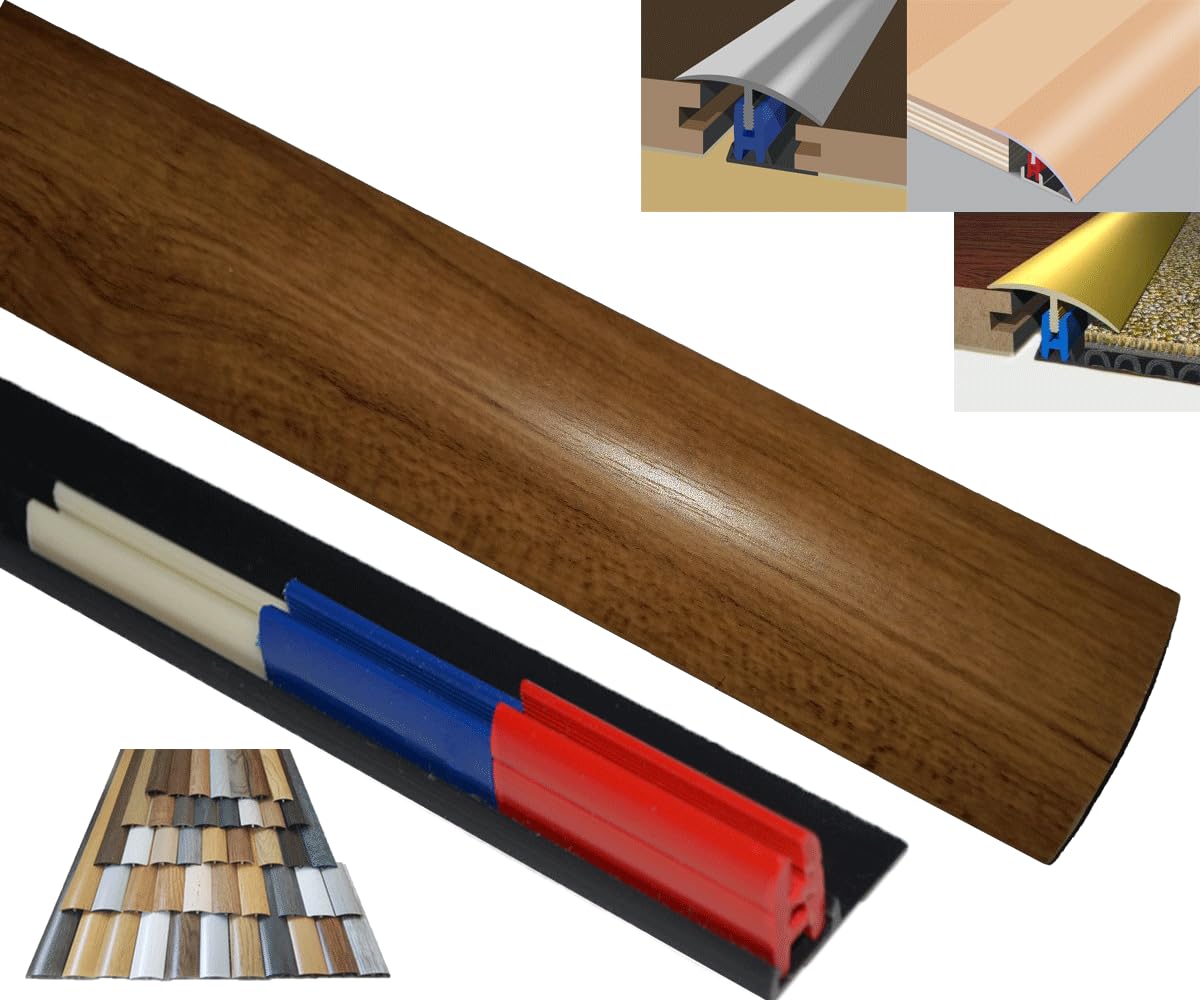 Laminated Threshold Strip Clip System 38mm x 90cm Multi-Height & Pivot Self Adhesive Easy Fit (Walnut Dolce)