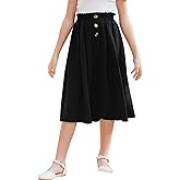 GORLYA Girls Boho Paper Bag Elastic Waist Long Swing Casual Vintage Button Front Maxi Skirt for 6-14Y