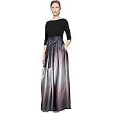 S.L. Fashions Womens 3/4 Sleeve Long Satin Mother of The Bride Dress with Pockets, Formal Party Gown