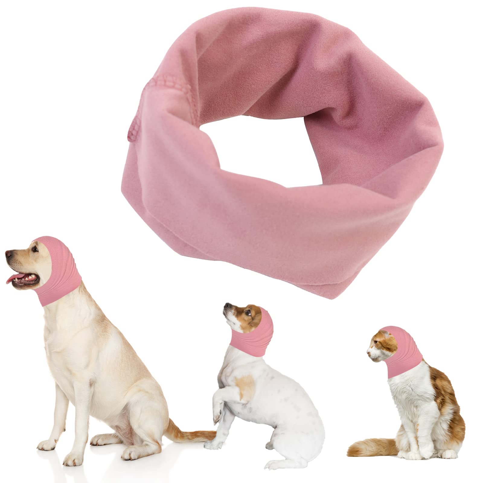 Dog Snood Ear Muffs for Hearing Protection, Hoodie Neck Warmer, Noise Reduction Pet Snood for Dogs and Cats, Bathing Grooming (Pink, M)