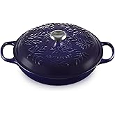 Le Creuset Olive Branch Collection Enameled Cast Iron Signature Braiser, 3.5 qt., Indigo with Embossed Lid