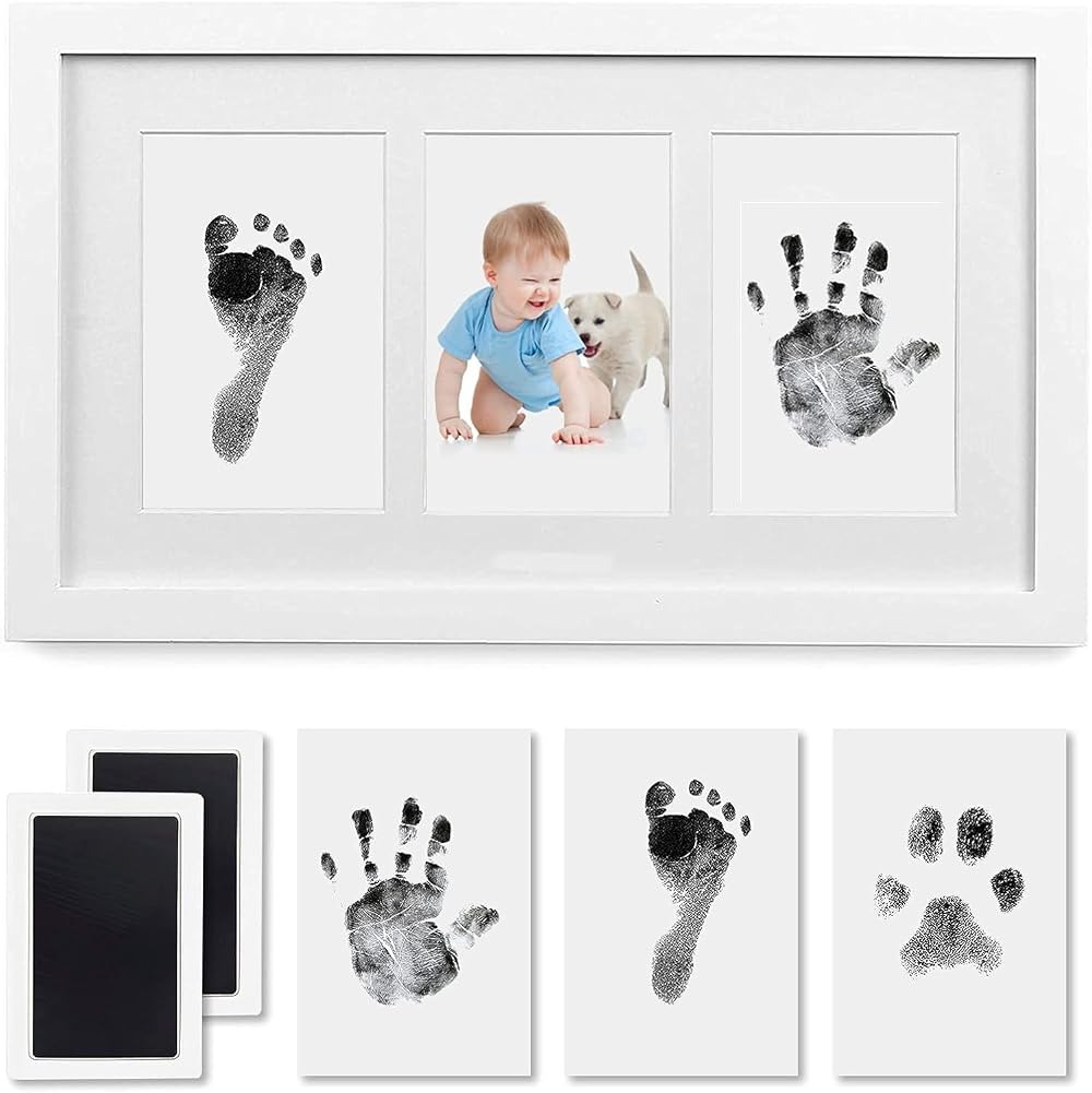 PewinGo Baby Handprint Footprint Kit with 100% Clean-Touch Ink Pad Framed