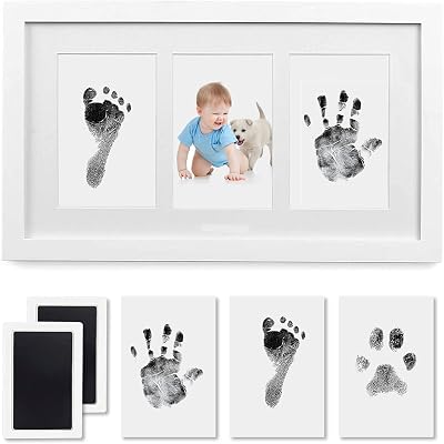 PewinGo Baby Handprint Footprint Kit with 100% Clean-Touch Ink Pad Framed