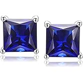 RANDES 925 Sterling Silver Birthstone Earrings for Women Small Stud Earrings Round/Princess Cut Gemstone Earrings Birthstone Jewelry