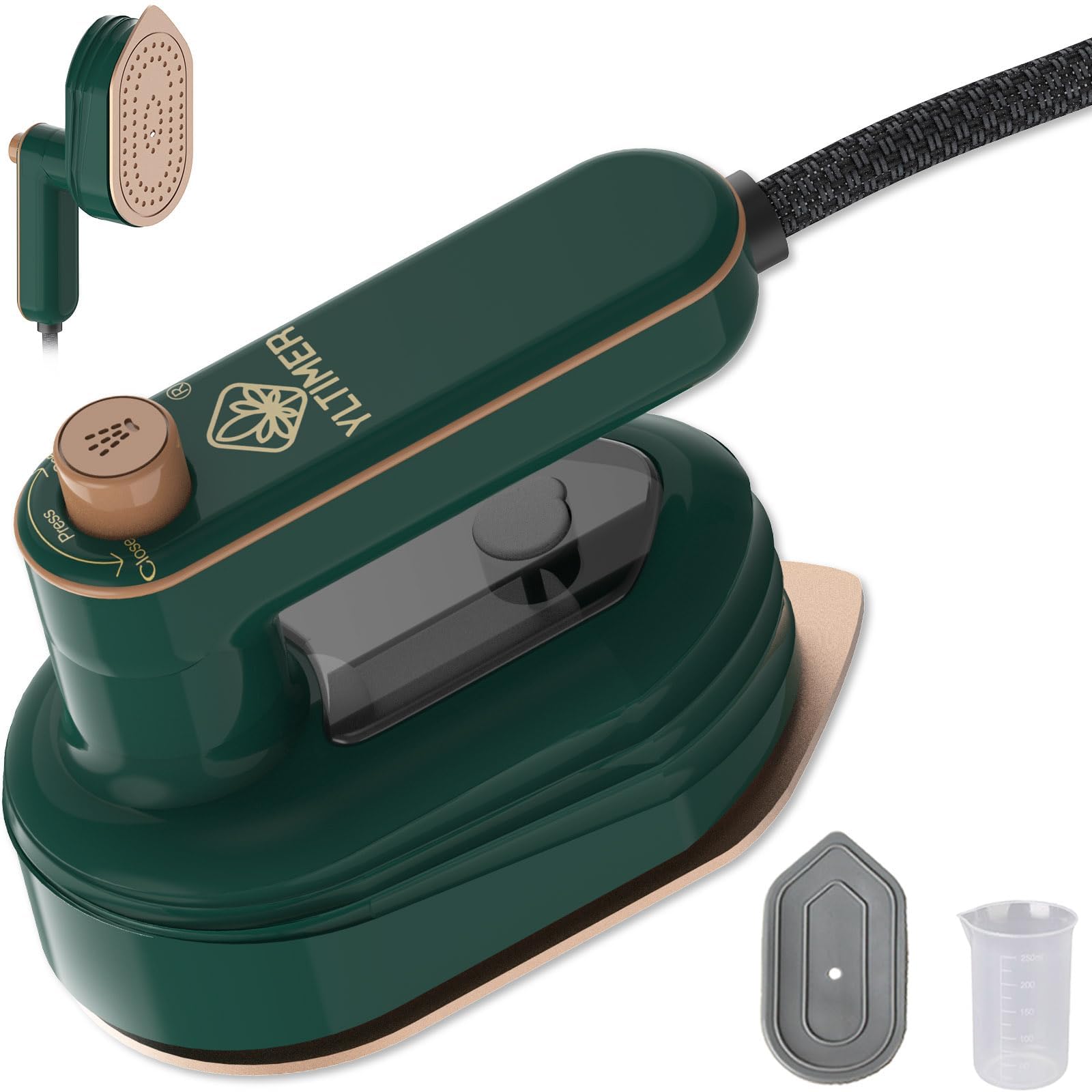 Portable Travel Mini Iron for Clothes, 180° Rotating Handheld Steam Iron，2 in 1 Small Size Ironing Machine for Dry and Wet Clothes (Dark Green)