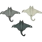 Zeckos Set of 3 Cast Iron Stingray Wall Hooks 6.25 Inches Long– Easy to Hang - Blue,Gray, White - Coastal Decor Perfection for Beach Towels, Keys or Coats