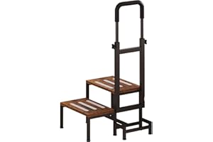 VonDream 2-Tier Step Stool for Adults with Handles,Heavy Duty Bed Steps for Elderly-Bed Stools with Adjustable Handrails and Non-Skid Platform (Brown)
