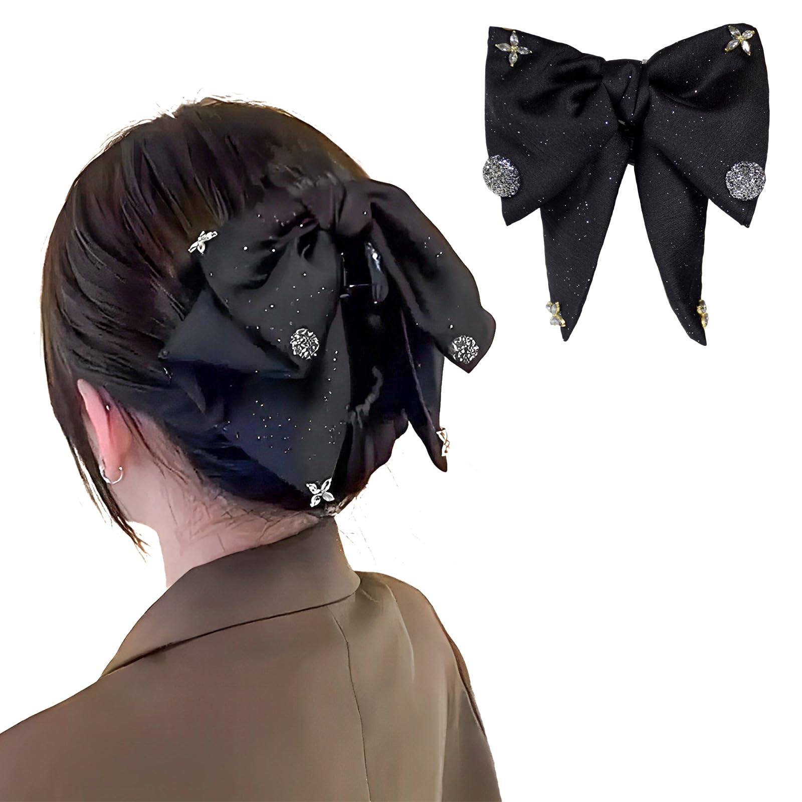 LassZone Hair Claw Clips for Women with Bow, Floppy Satin Bow Hair Clip Nonslip Claws Barrette Elegant Bowknot French Hair Accessories for Girls Daily Wear