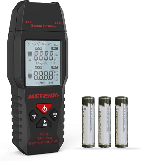 EMF Meter,Meterk Electromagnetic Field Radiation Detector Handheld Mini Digital LCD EMF Detector Dosimeter Tester Counter