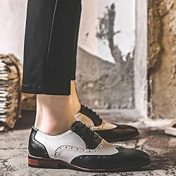 HuitJours Men Black White Brogues Wingtip Dress