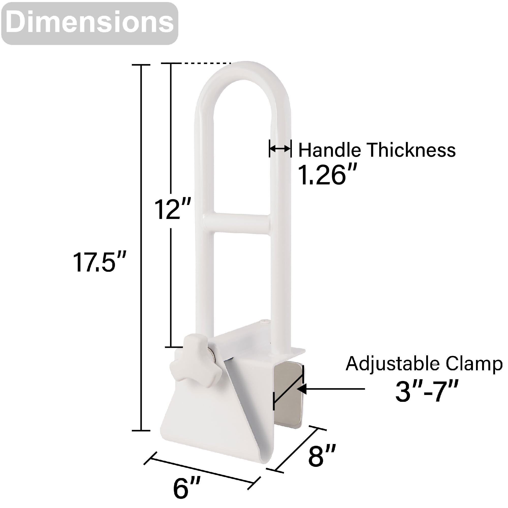 Vaunn Medical Adjustable Bathtub Safety Rail Shower Grab Bar Handle, Stainless Steel, White
