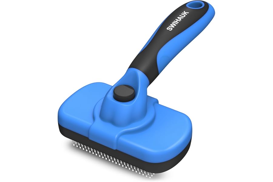 Swihauk Self Cleaning Slicker Brush - Skin Friendly Deshedding Grooming Tool for Dogs & Cats, Suitable for Shedding & Haired Pets, with Pet Supplies Accessories, Blue