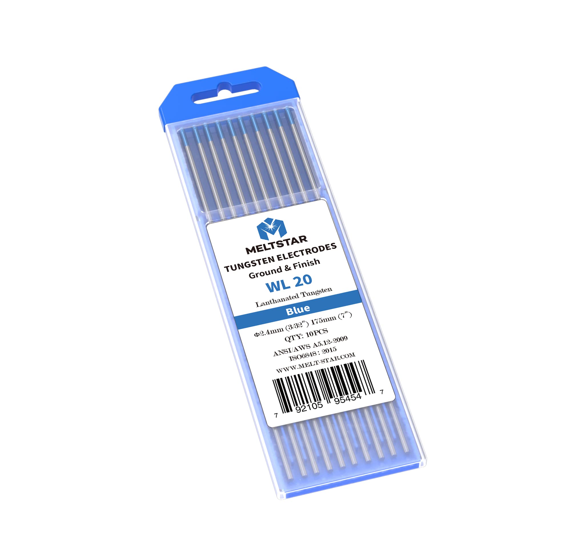 Meltstar TIG Welding Tungsten Electrodes 2% Lanthanated Tungsten 3/32” x 7” (Bule, WL20) 10-Pack