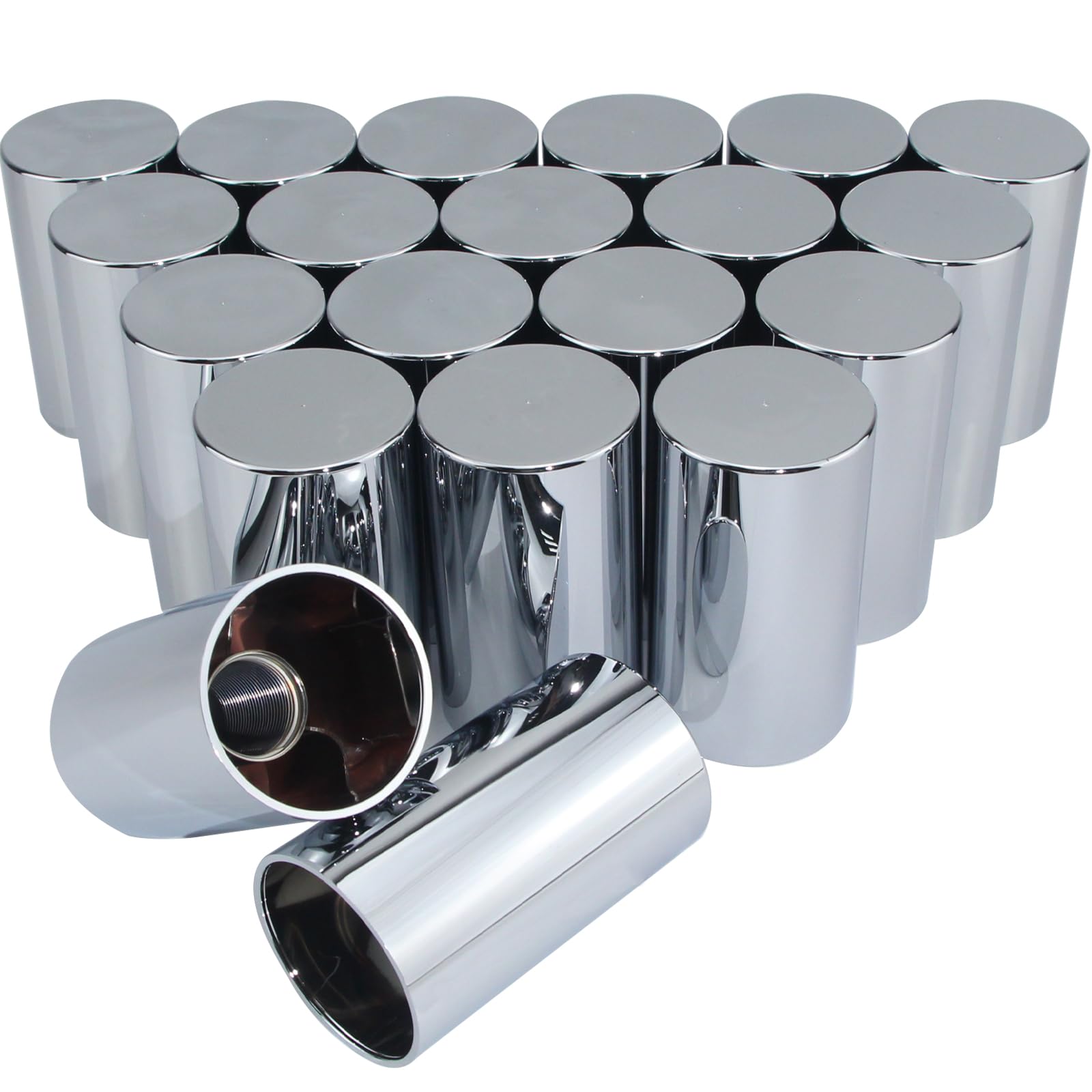 Photo 1 of ?OZISENS 20pcs 33mm by 3-1/2" Thread On Cylinder Lug Nut Covers Screw On, ABS Chrome Plastic Anti-Rust Screw-on Lug Nuts Covers for Semi Trucks Trailers,Chromed Flat Top Cylindrical Lug Nut Covers