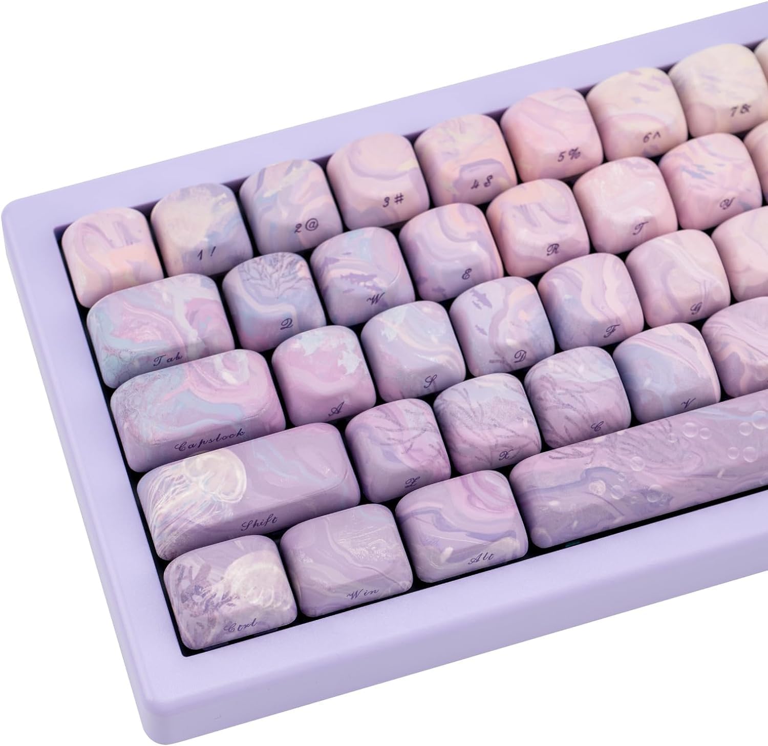 Photo 1 of TIMSEKER 136 Keys Purple MOA Profile Keycap Set, Dye Sub Thick PBT Keycap Round, Custom Side Print Key Cap Wave Texture, Aesthetic Key Cap for ANSI Layout Mechanical Gaming Keyboard