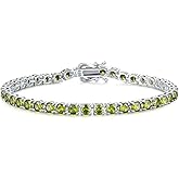 FANCIME Birthstone Bracelet Sterling Silver Gemstone Tennis Bracelets Fine Jewelry Wedding Bridal Prom Birthday Gift for Women Her, Length 7.2 Inch Width 4mm