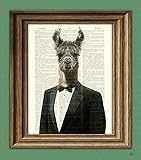 Llama Art Print Larry the stud of the prom in a TUXEDO illustration beautifully upcycled dictionary page book art print