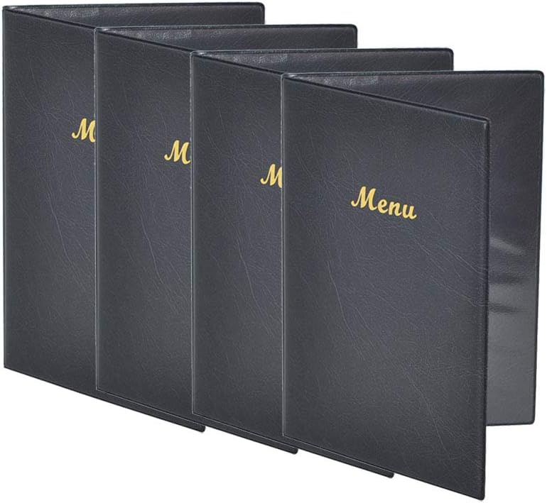 Black PVC Menu Cover Menu Holder Leaflet Black Stands Display Board Cover Restaurant Commercial (2 Sides) Pack of 4 (A4)