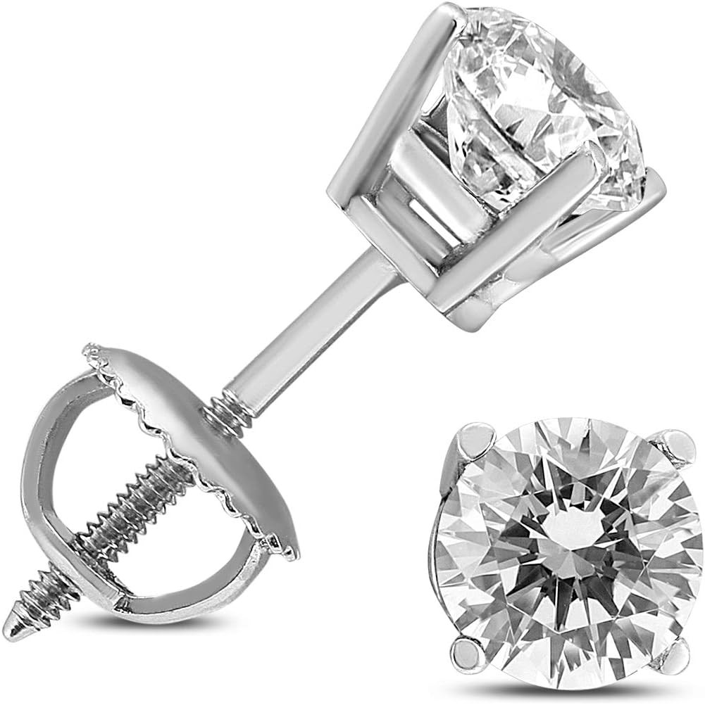 SZUL1/2 CTW - 1 1/2 CTW Certified Round Diamond Solitaire Stud Earrings Available in 14K White and Yellow Gold