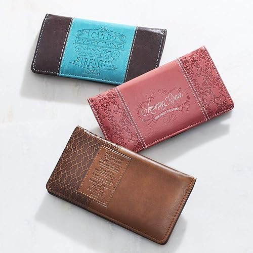 Checkbook Cover for Women Men “Amazing Grace” Christian Coral