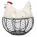 Black Metal Mesh Wire Egg Storage Basket with White Ceramic Farm Chicken Top and Handles