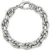 The Black Bow Men's Stainless Steel 10mm Polished Loose Rope Chain Bracelet, 8.5 In