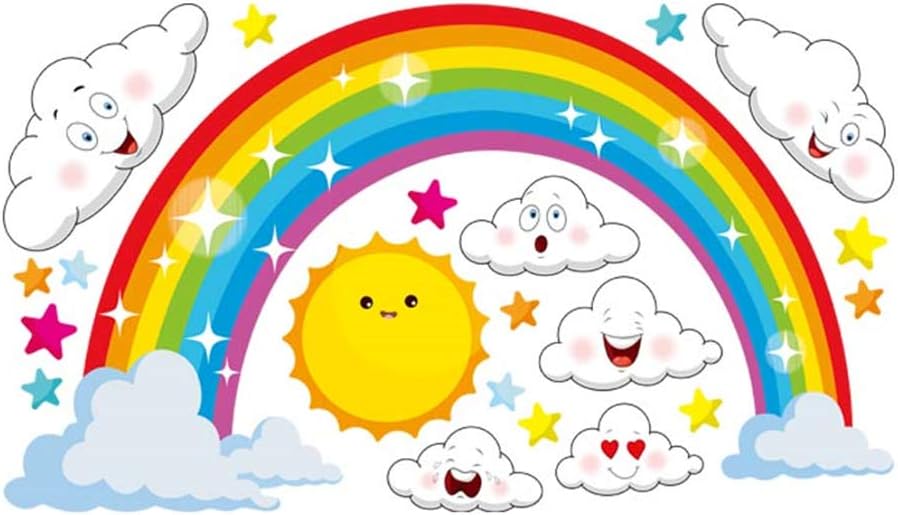 Mendom Rainbow,Sun and Clouds Wall Decals, Peel and Stick Removable Wall Stickers for Kids Nursery Bedroom Living Room,Wall Decor 28.7x15.7inch