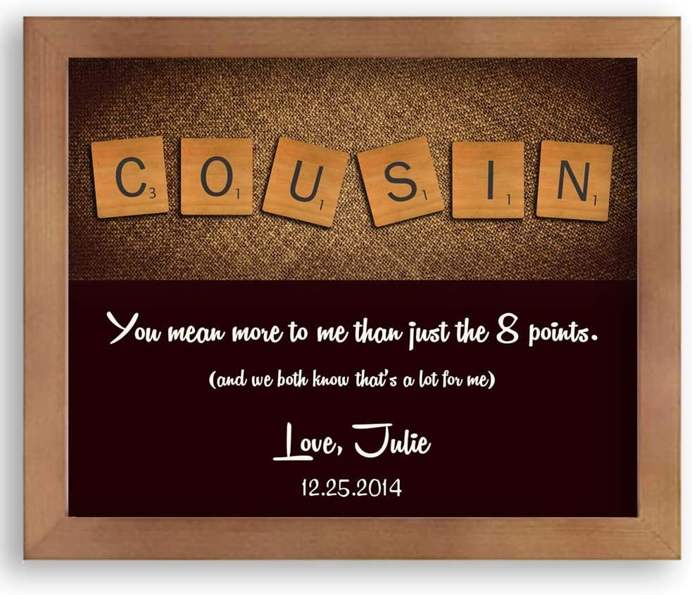 8X10 Framed Art Print - Personalized Gift For Cousin Tile Letters Gift Thank You Birthday Just Because Gift Custom - With Solid Wood Frame & Gift Wrapping CWA-P1115