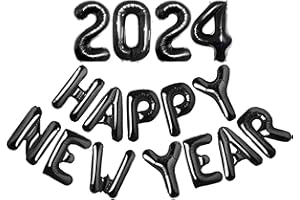 KALOR Black Happy New Year 2024 Balloons, 16 Inch 2024 Foil Number Balloons, 2024 New Years Decorations for New Years Eve Party Supplies 2024 New Years Eve Décor