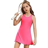 Girls Tennis Dress Sleeveless Pickleball Athletic Dress Golf Outfit with Detachable Built-in Bra & Shorts Pockets