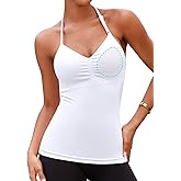V FOR CITY Built in Bra Halter Tops for Women Padded Workout Tank Strappy Camisole Gym Yoga Cami Top