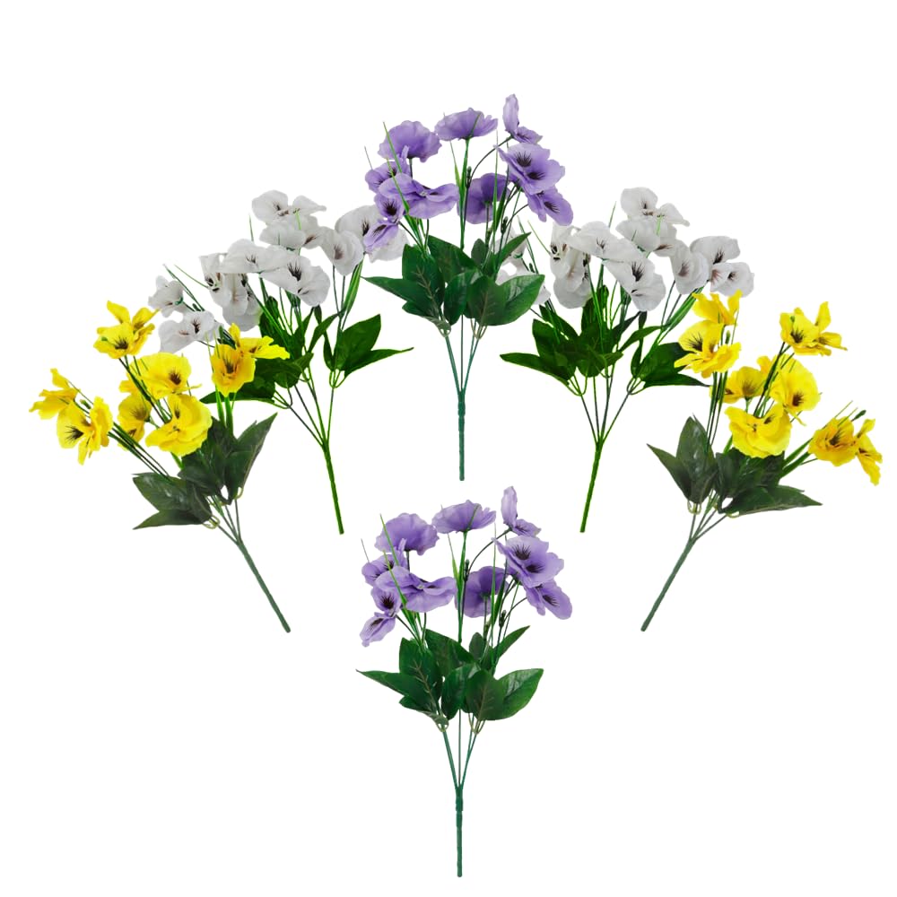 CURTEK 6 Bundles Artificial Silk Flowers 13.7'' Faux Pansy Flowers UV Resistant Plastic Plants for Home Wedding Garden Porch Table Centerpieces Indoor Outdoor Decor,Mixed Color, DGDFGD6