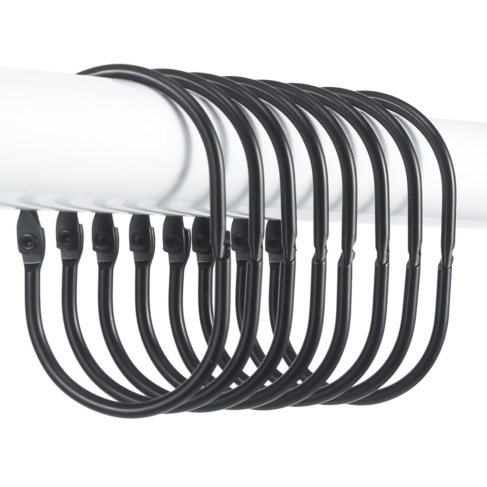 Photo 1 of 24 Pcs Shower Curtain Rings, Goowin Shower Curtain Hooks, Oval Snap Shower Rings for Curtain, Metal Black Shower Curtain Rings Rust Proof, Glide Smoothly Shower Hooks for Shower Curtain Rod (Black)