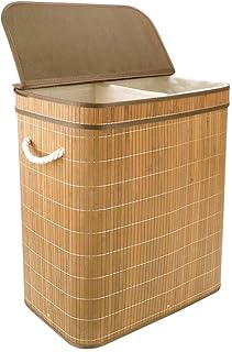 Vesgantti Wäschesammler 100L Bambus Faltbarer Wäschekorb Kleidersortierer Wäschetruhe mit Deckel & Herausnehmbaren waschbaren Linern (Khaki mit flip Deckel, 100 L)
