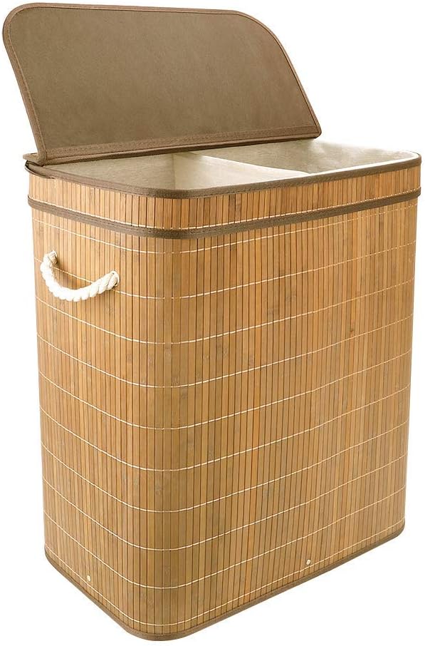 Vesgantti Wäschesammler 100L Bambus Faltbarer Wäschekorb Kleidersortierer Wäschetruhe mit Deckel & Herausnehmbaren waschbaren Linern (Khaki mit flip Deckel, 100 L)