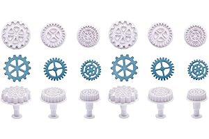 6Pcs Gear Cookie Cutters, for Steampunk Cogs Plunger Mold, 3D Gear Cookie Stamp Mold, Clock Wheel Biscuits Fondant Molds for 