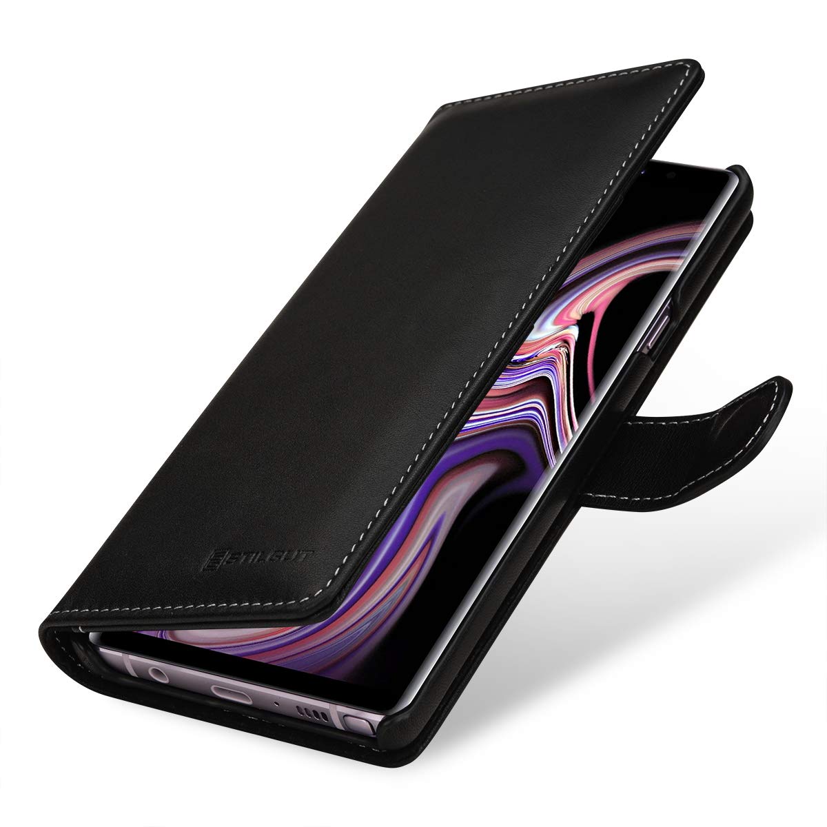 StilGut Wallet Case for Galaxy Note 9, Genuine Leather Galaxy Note 9 with Card Slots & Magnetic Closure, Black Nappa